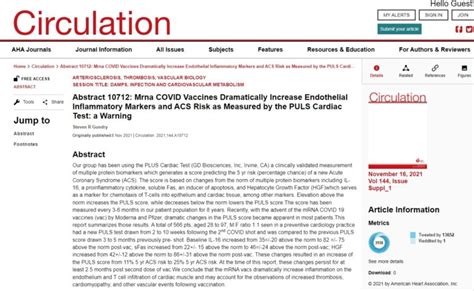 Abstract 10712: Mrna COVID Vaccines Dramatically Increase Endothelial Inflammatory Markers and ACS Risk as Measured by the PULS Cardiac Test: a Warning